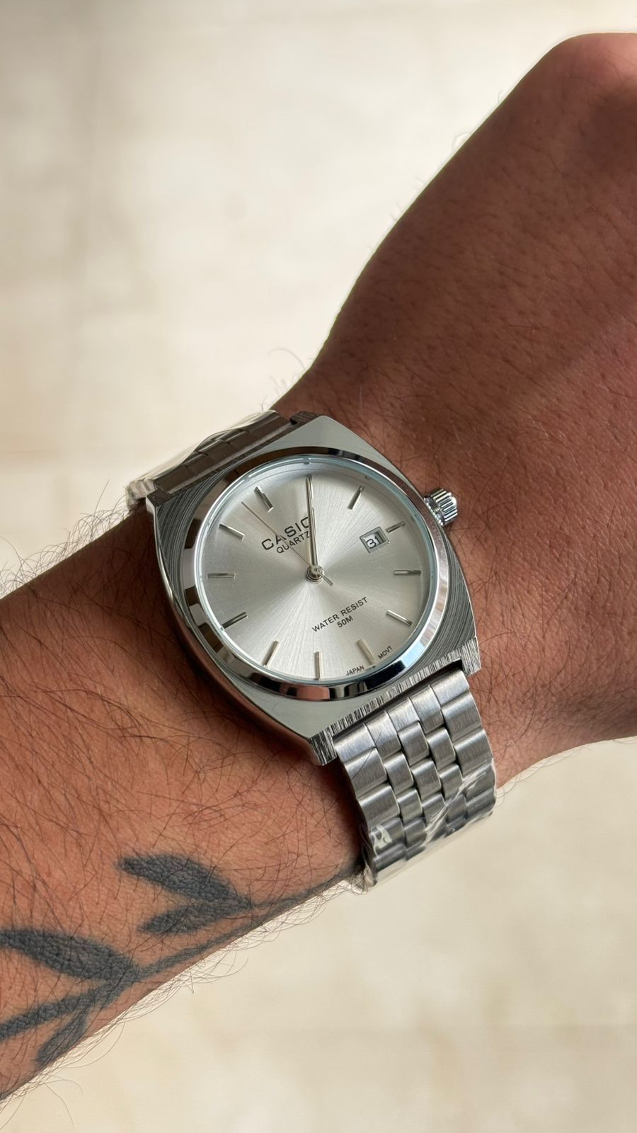 Casio Quartz Stainless Steel Watch – Silver White Dial, Water Resist 50M
