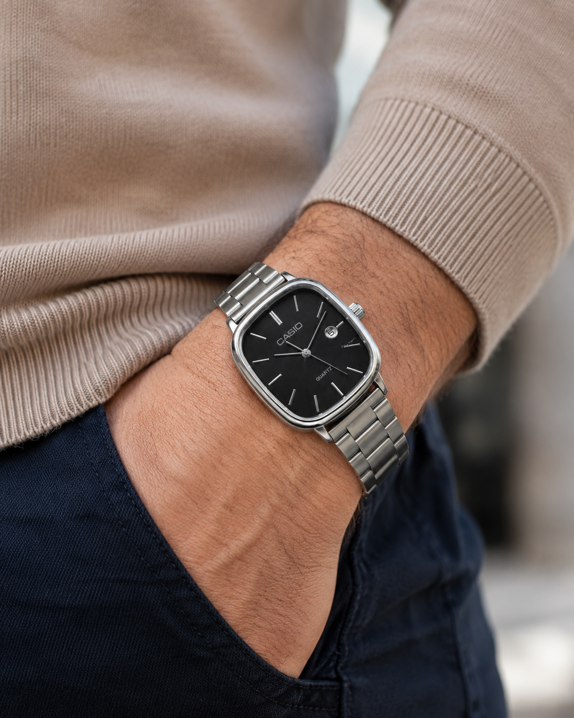 Casio Cushion Silver – Cadran Noir